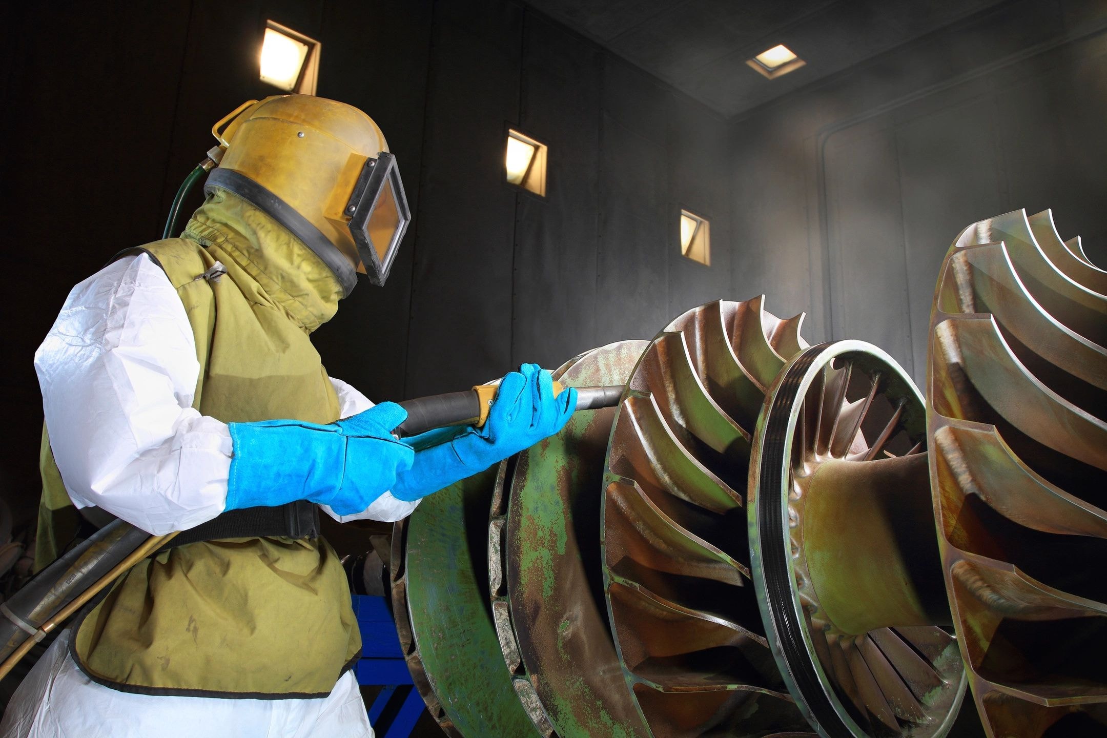 Industrial soda blasting on turbine blades — Bob's Blasting Service